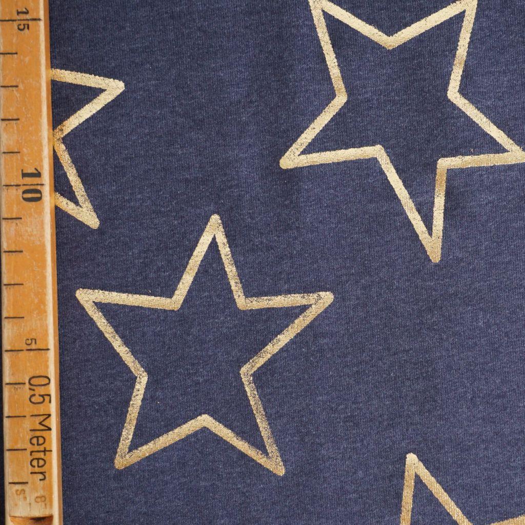 French Terry jeansblau mit goldenen Sternen